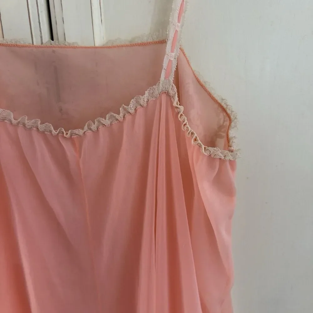 VTG Janelle Nightgown Pink/Coral Lace Bodice Floor Length Maxi Slip Dress